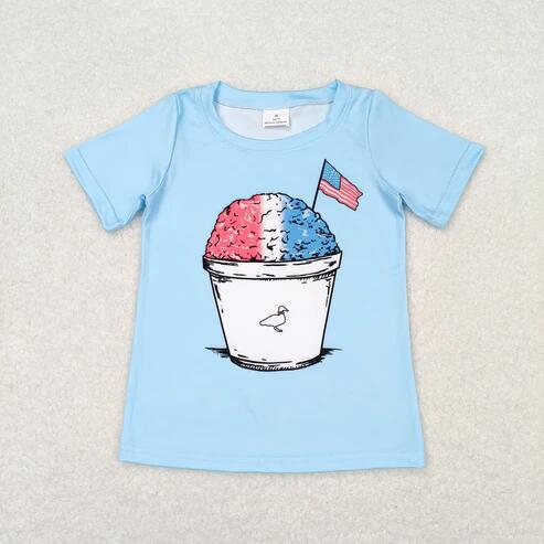 RTS NO MOQ Sibling Baby Boys 4th of July T-shirts Tops Short Sleeve Flags Stars Clothing for Infants