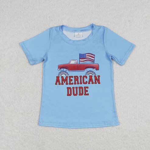 RTS NO MOQ Sibling Baby Boys 4th of July T-shirts Tops Short Sleeve Flags Stars Clothing for Infants