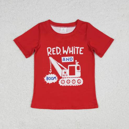 RTS NO MOQ Sibling Baby Boys 4th of July T-shirts Tops Short Sleeve Flags Stars Clothing for Infants