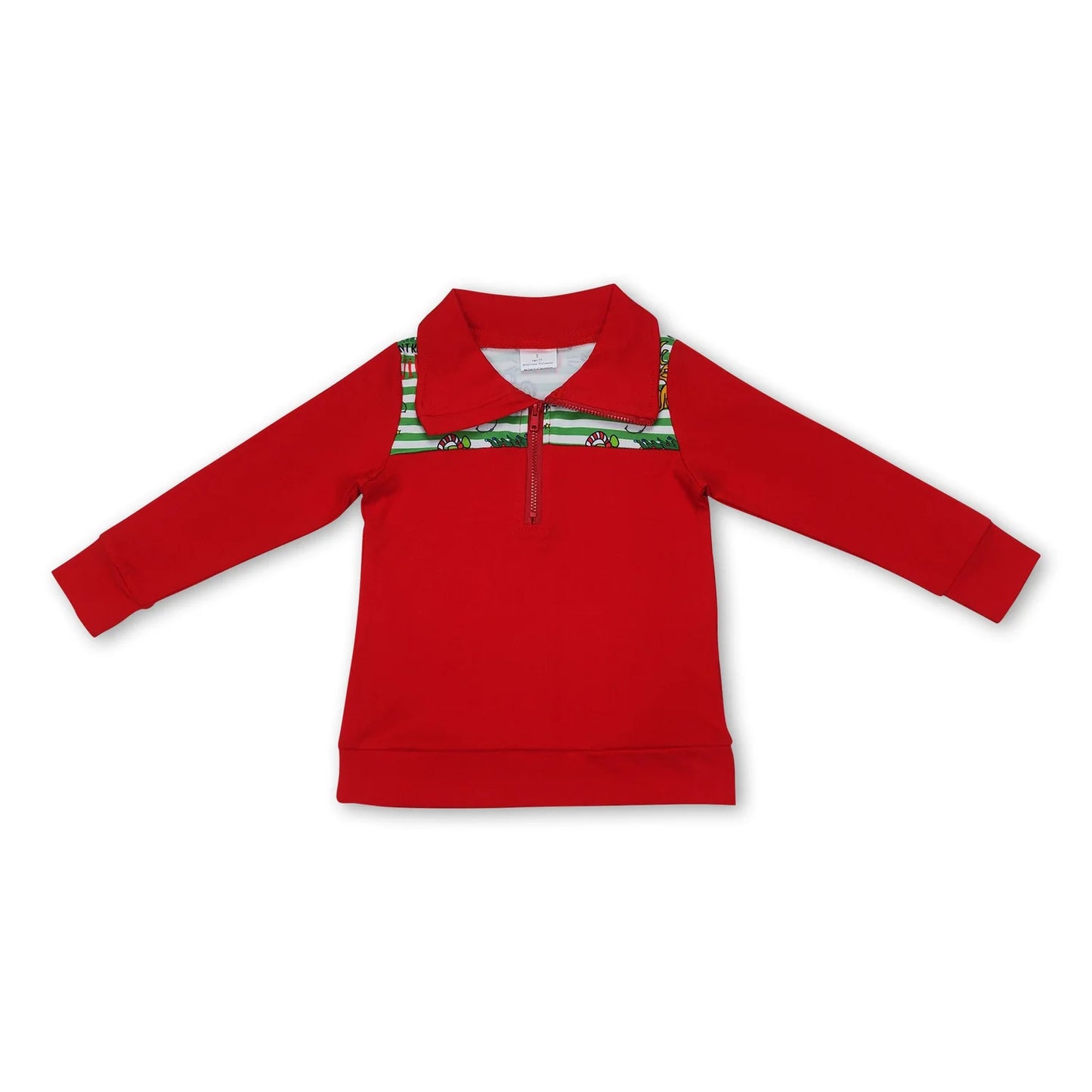 RTS NO MOQ Sibling milk silk Baby Boys Embroidery Santa Red Green Sprinkles Print Zipper Front Pullovers