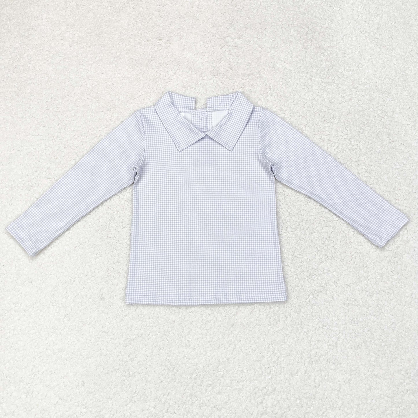 RTS NO MOQ（In Stock) Blue plaid doll collar long-sleeved top