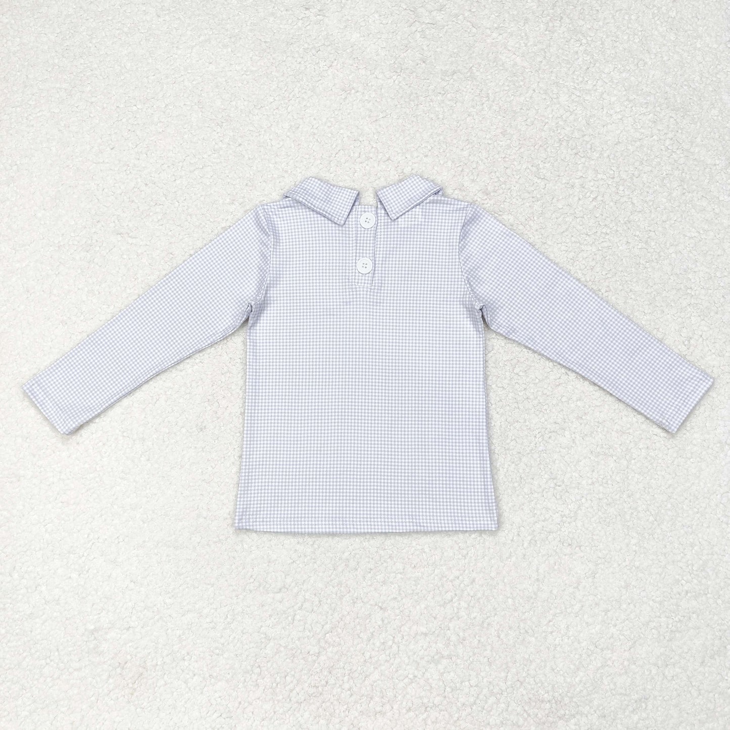 RTS NO MOQ（In Stock) Blue plaid doll collar long-sleeved top