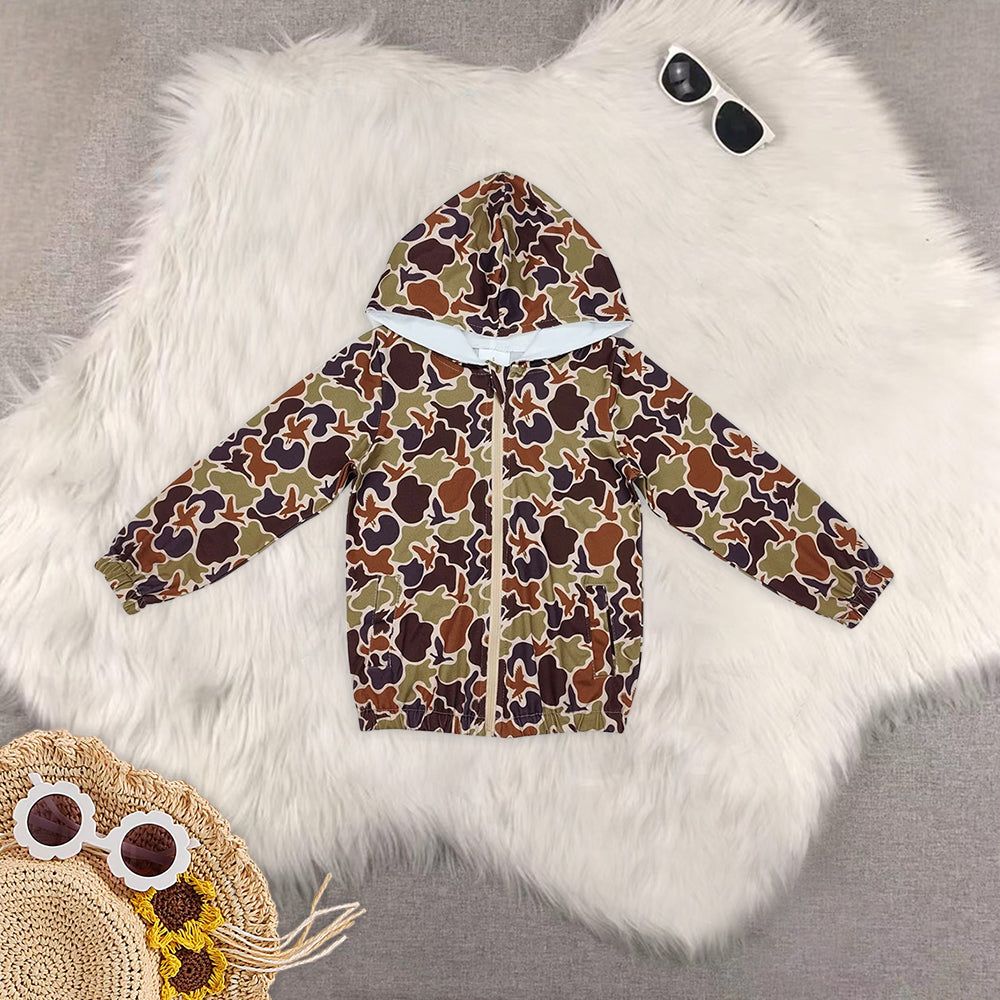 RTS NO MOQ Camouflage Hooded Zip-Up Long Sleeve Jacket