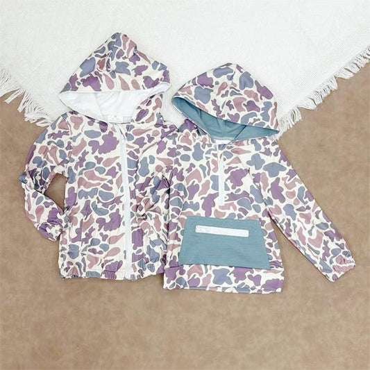 RTS NO MOQ Sibling baby boy clothes Camouflage Zip-Up Hooded Jacket: Purple & Brown