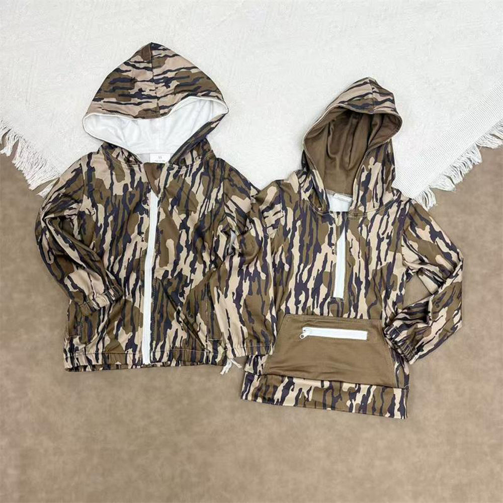 RTS NO MOQ Sibling baby boy clothes Camouflage Zip-Up Hooded Jacket: Purple & Brown