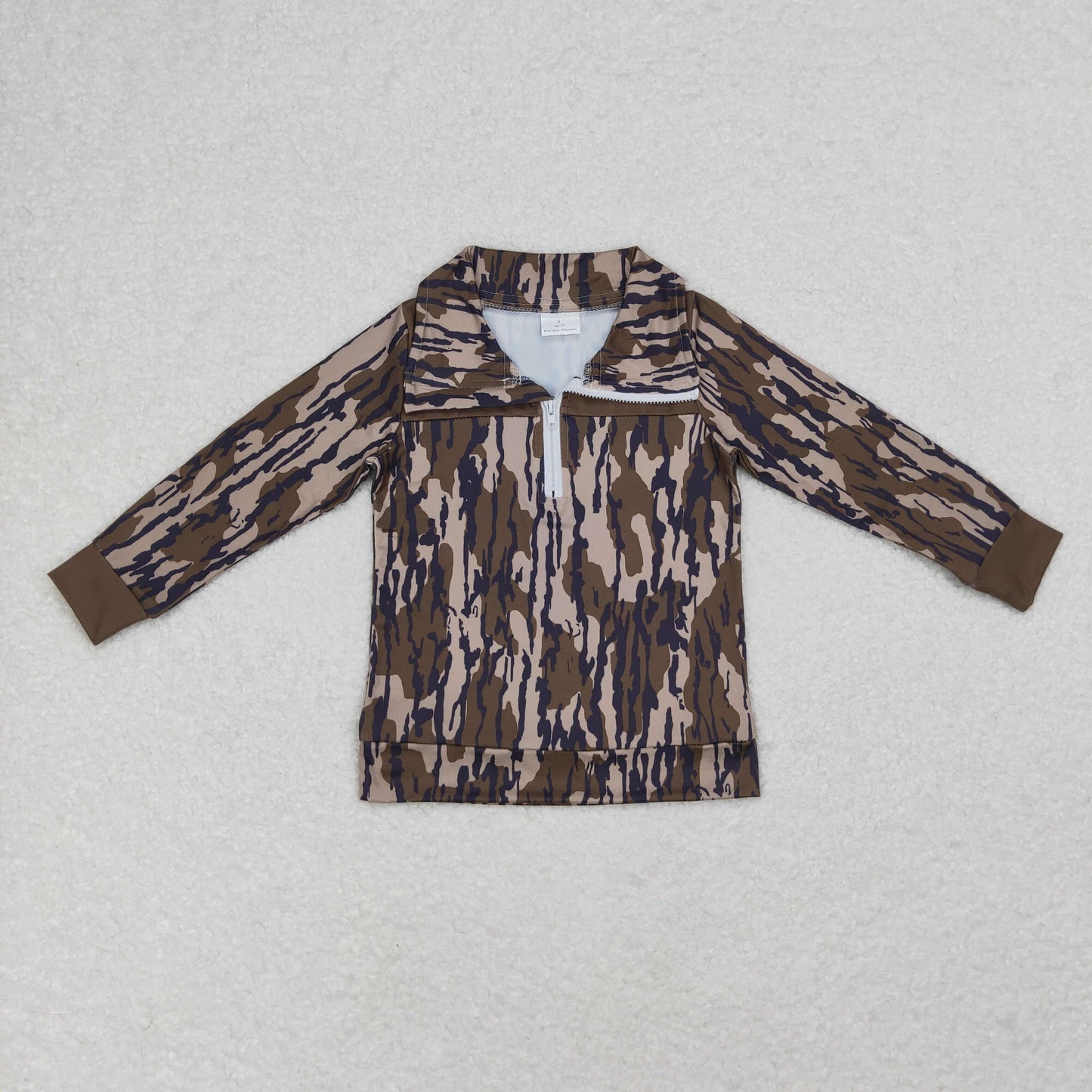 RTS NO MOQ（In Stock) Military green camouflage zipper long-sleeved top