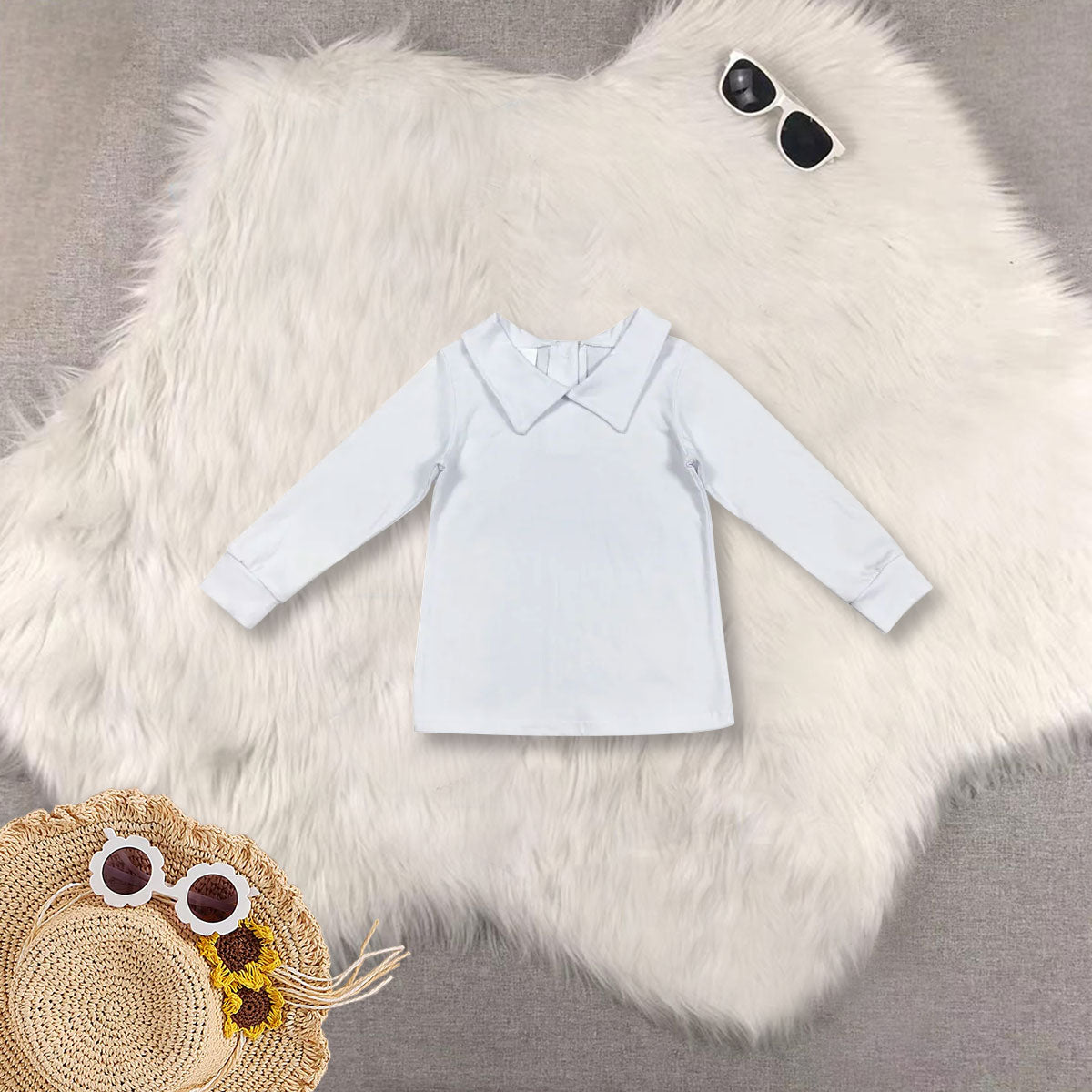 RTS NO MOQ Sibling baby girl boy clothes solid color long-sleeved tops