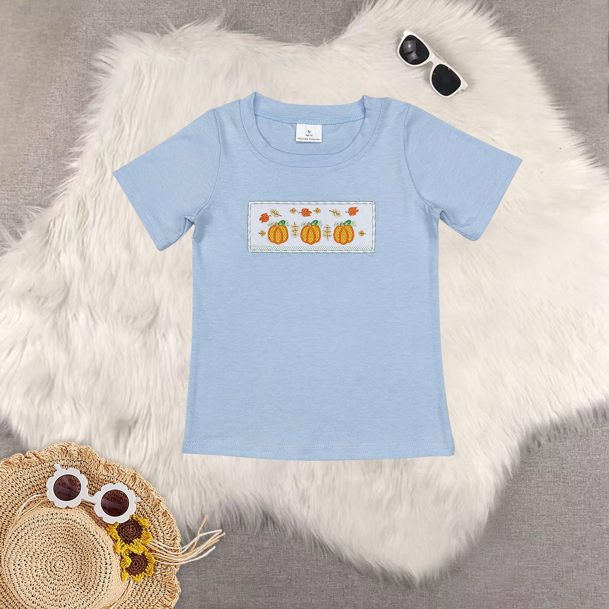 RTS Sibling Boys and girls Embroidered halloween pumpkin Short Sleeve dress rompers top