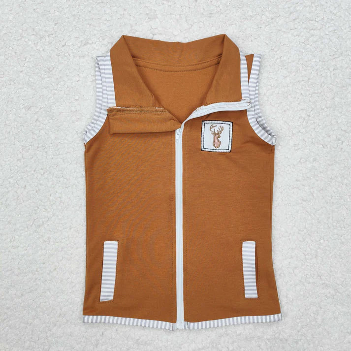 RTS NO MOQ Sibling baby boy clothes Brown plaid vest top + camouflage sleeveless zipper vest