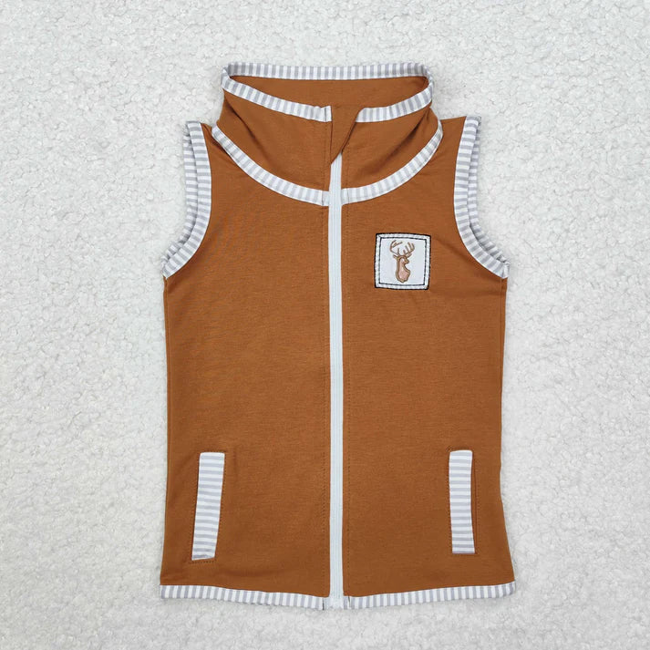 RTS NO MOQ Sibling baby boy clothes Brown plaid vest top + camouflage sleeveless zipper vest