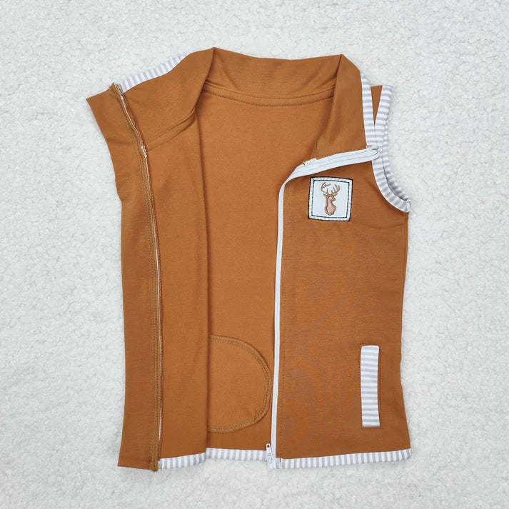 RTS NO MOQ Sibling baby boy clothes Brown plaid vest top + camouflage sleeveless zipper vest