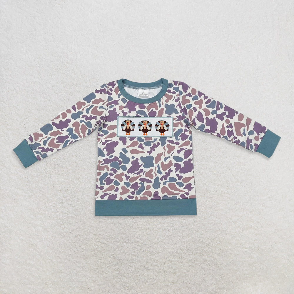 Sibling Baby Boys clothes embroidery turkey long sleeve top and romper