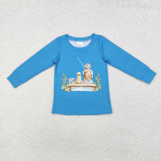 RTS NO MOQ ETA 5/7days arrived BT0895 Puppy boy fishing blue long sleeve top