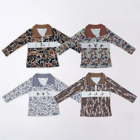 RTS Sibling baby boys clothes embroidery duck camouflage duck long Sleeve tops