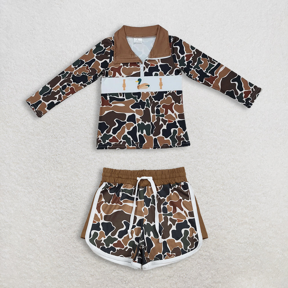 RTS NO MOQ（In Stock) baby boy clothes camouflage long sleeved shorts set