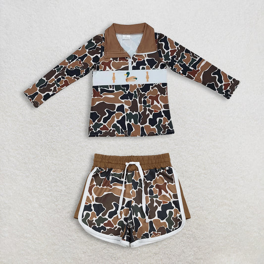 RTS NO MOQ（In Stock) baby boy clothes camouflage long sleeved shorts set