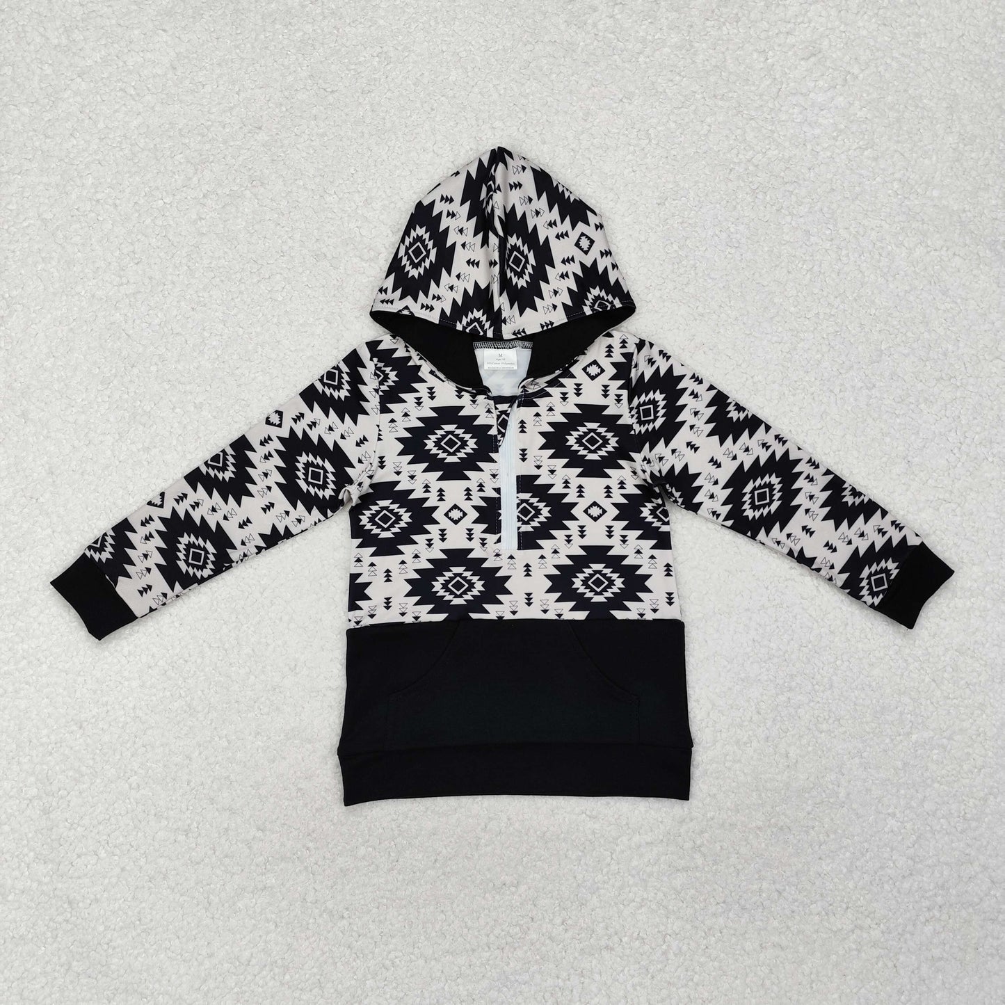 RTS NO MOQ Sibling Baby kid Geometric pullover hooded long sleeve tops