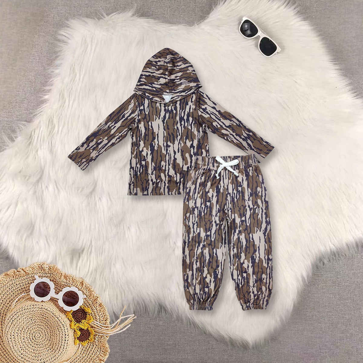 RTS NO MOQ Sibling baby boy clothes camouflage hooded long-sleeved top and pants
