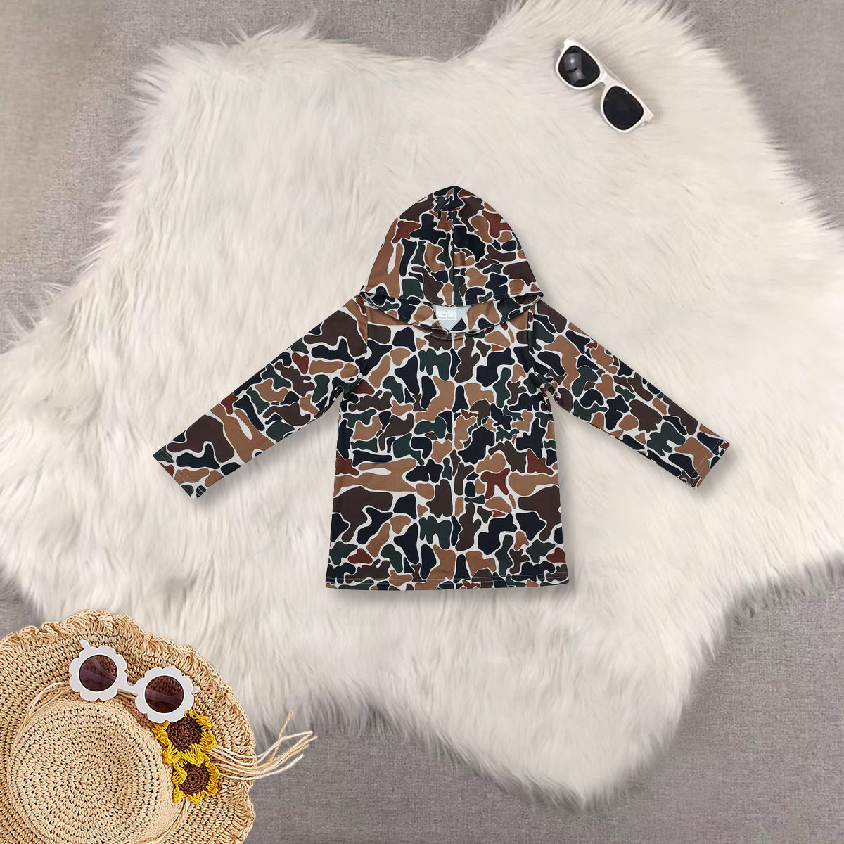 RTS NO MOQ Sibling baby boy clothes camouflage hooded long sleeved set and tops and shorts