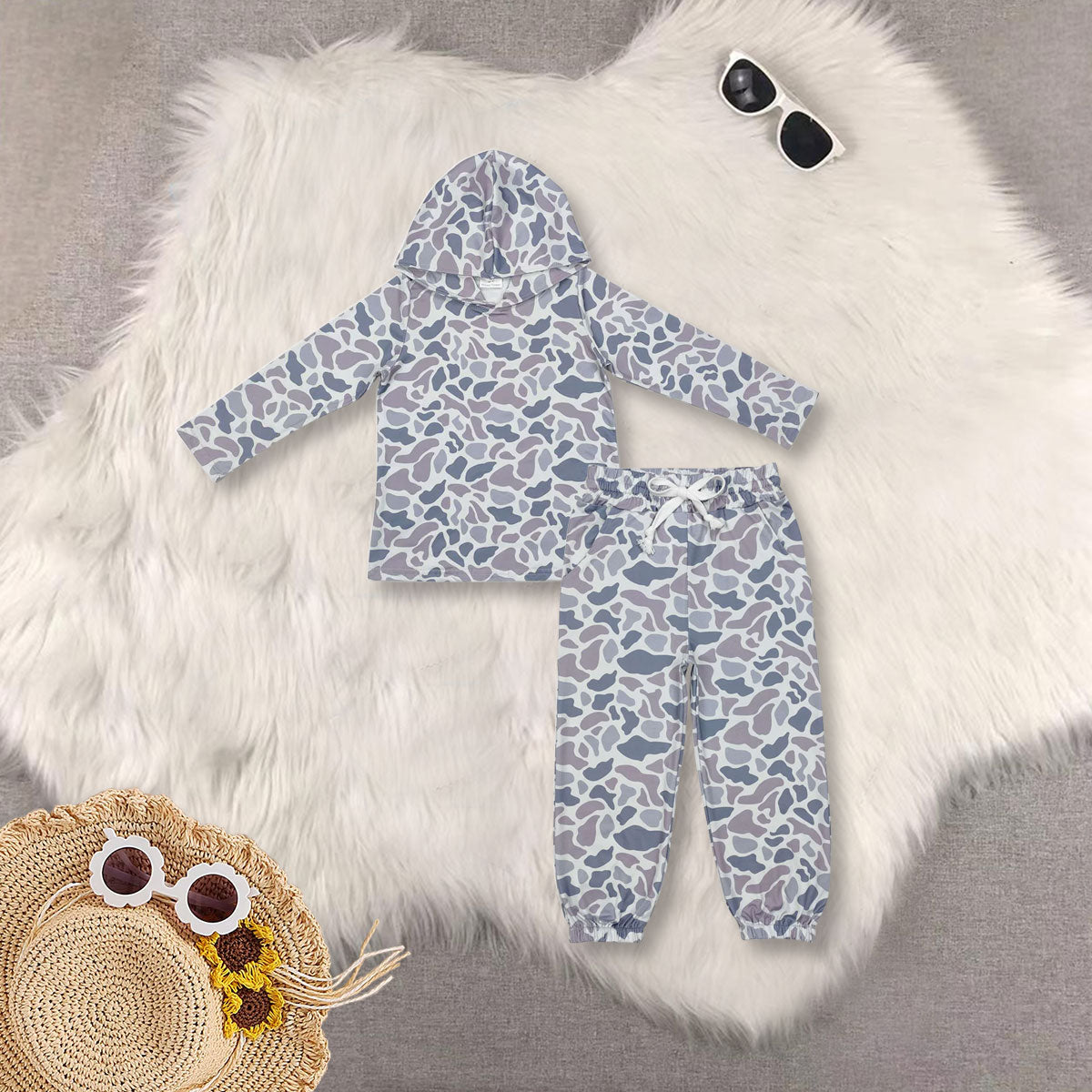 RTS NO MOQ Sibling baby boy clothes camouflage hooded long-sleeved top and pants