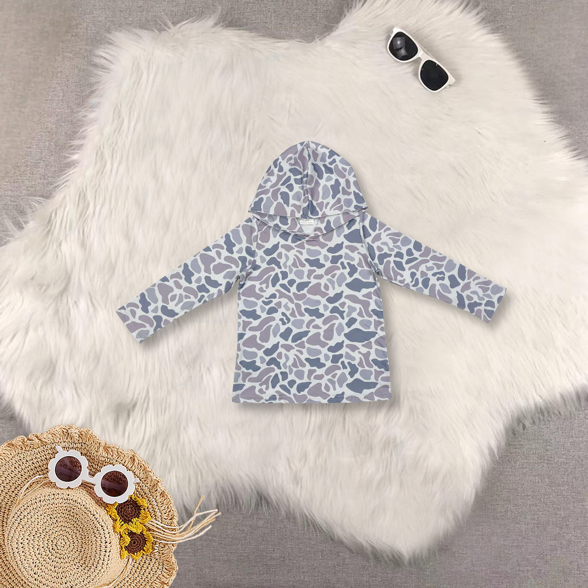 RTS NO MOQ Sibling baby girl clothes camouflage hooded long sleeved sets and tops and shorts