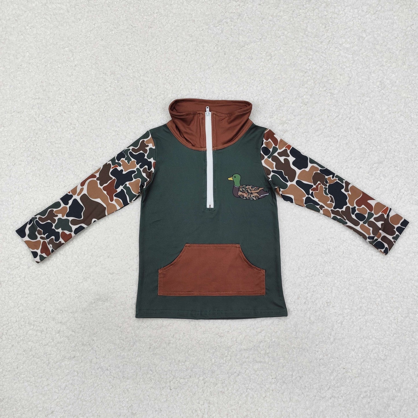 RTS NO MOQ ETA 5/7days Arrived BT0927 Camouflage beige duck brown pocket zipper long sleeve top