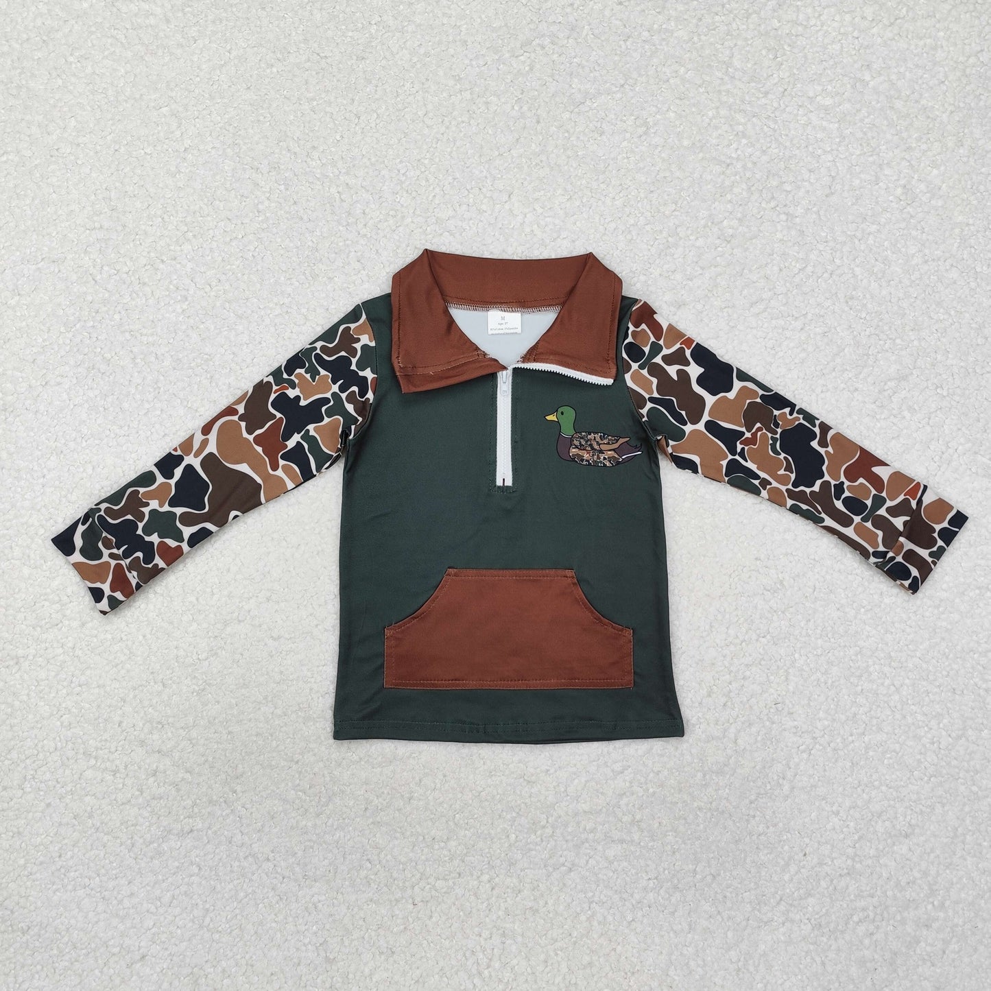 RTS NO MOQ ETA 5/7days Arrived BT0927 Camouflage beige duck brown pocket zipper long sleeve top
