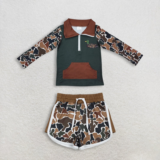 RTS NO MOQ（In Stock) baby boy clothes camouflage long sleeved shorts set