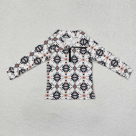 RTS NO MOQ ETA 5/7days Arrived BT0937 Geometric white zipper long-sleeved top