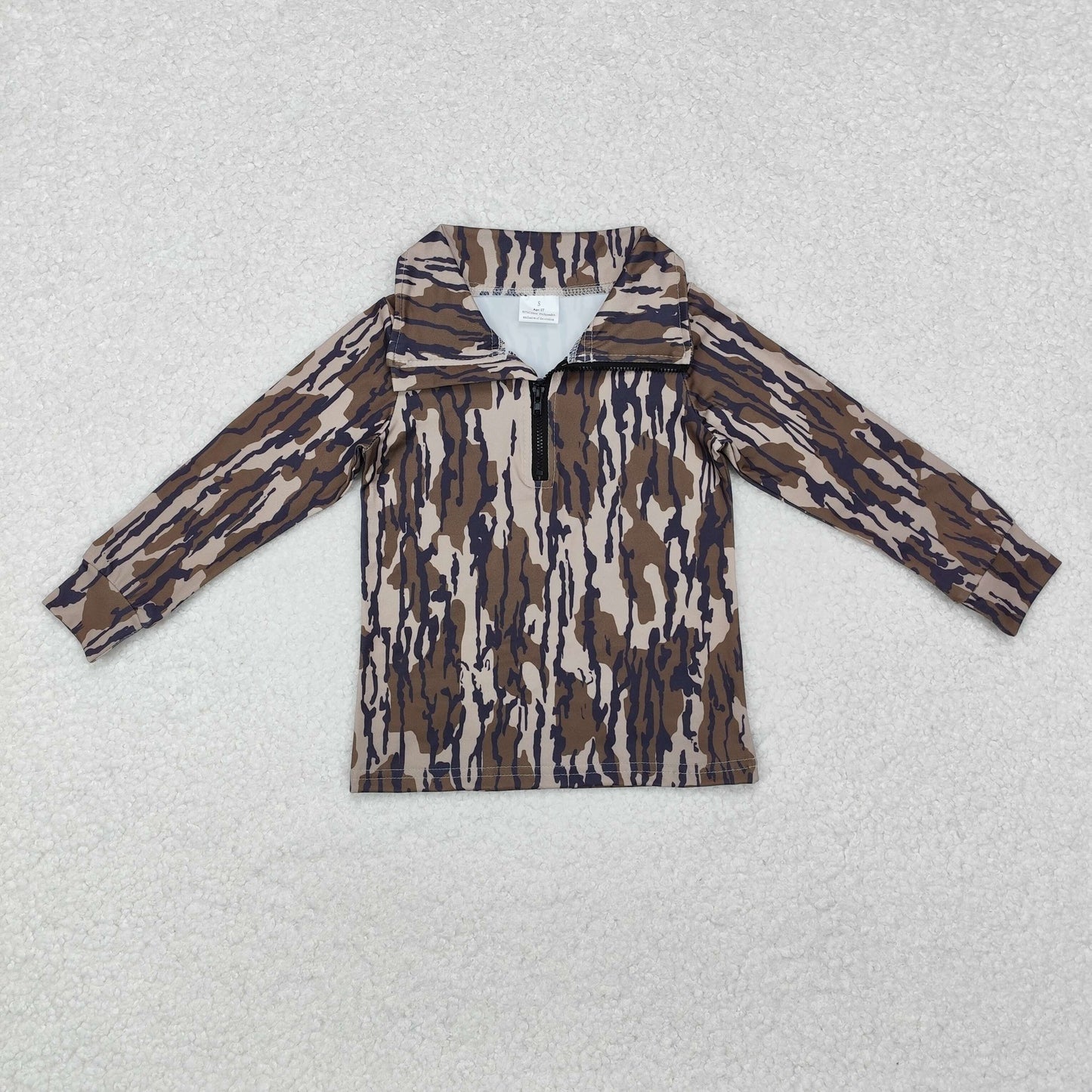 RTS NO MOQ（In Stock) Boys Army Green Camouflage Zipper Long Sleeve Top