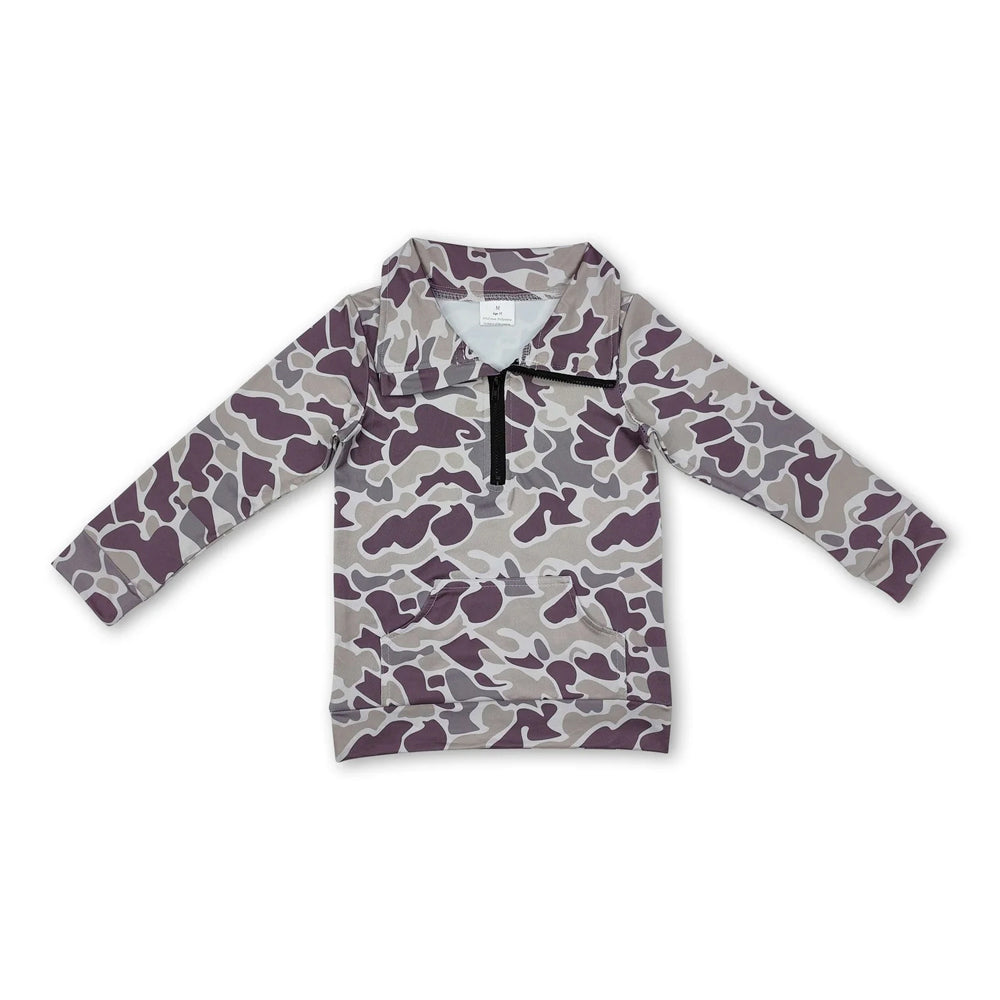 RTS NO MOQ Sibling milk silk Adult To Match Kids Camo Quarter Zip Long Sleeve Pullover