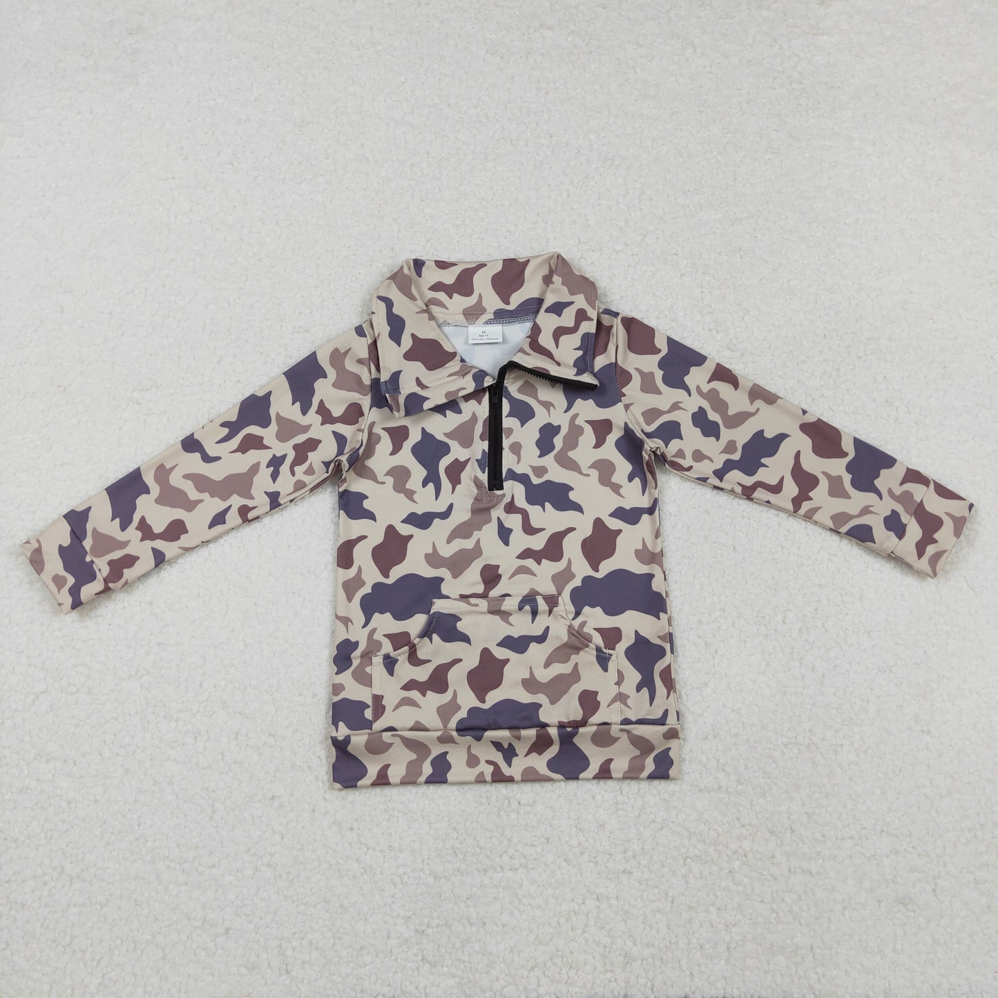 RTS NO MOQ（In Stock) Pocket camouflage light brown zipper long-sleeved top