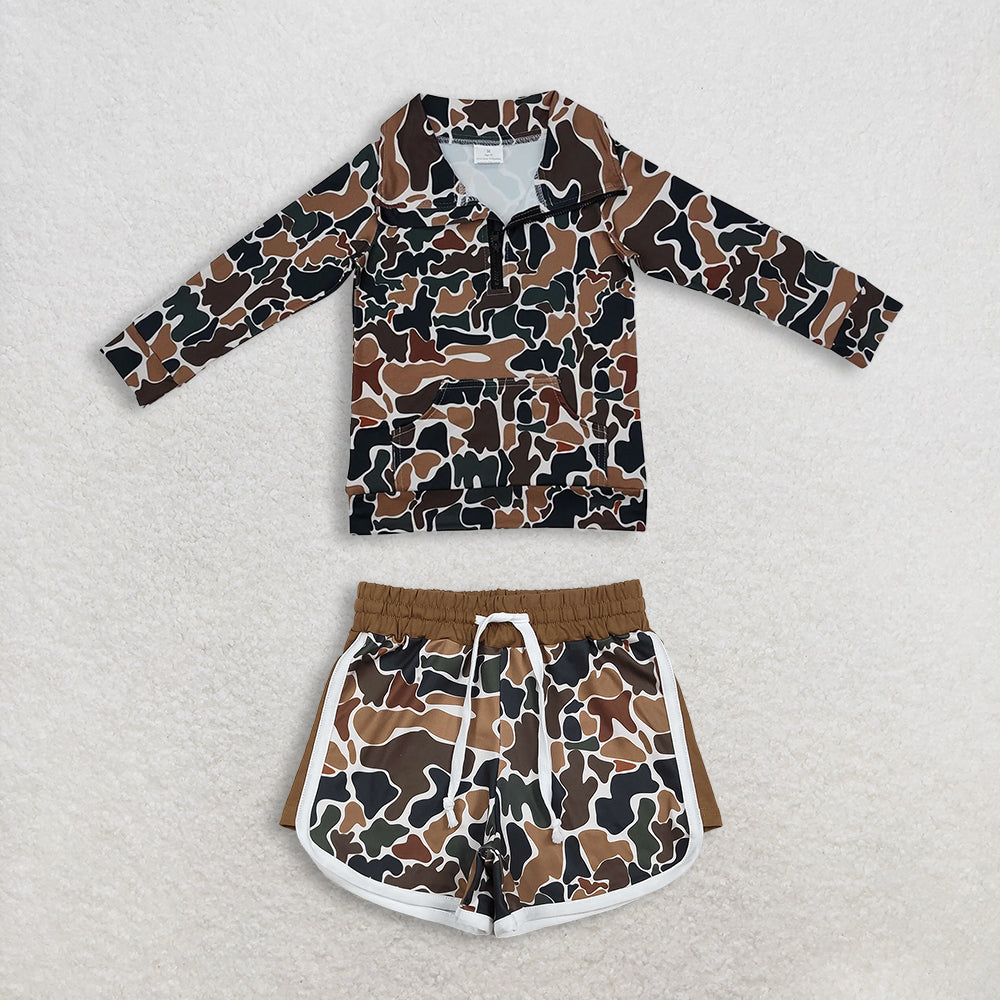 RTS NO MOQ（In Stock) baby boy clothes camouflage long sleeved shorts set