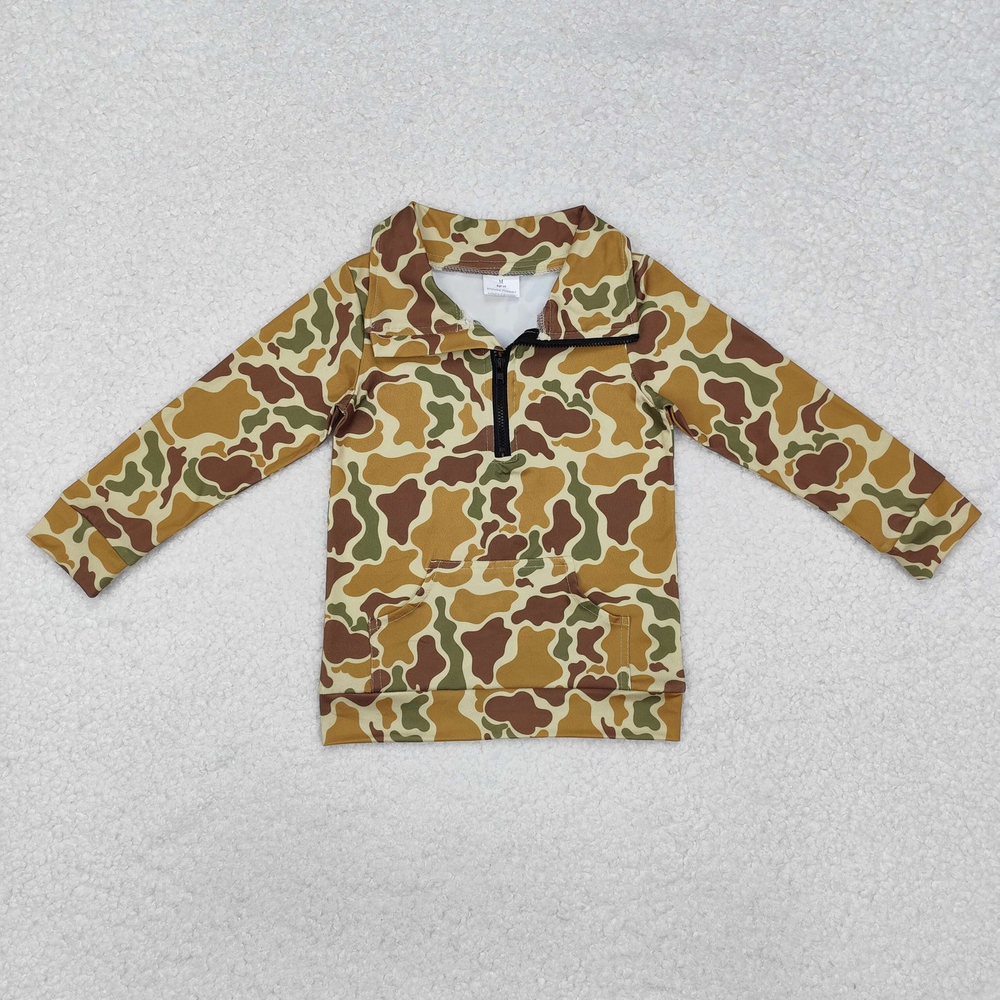 RTS NO MOQ（In Stock) Pocket camouflage light green zipper long sleeve top