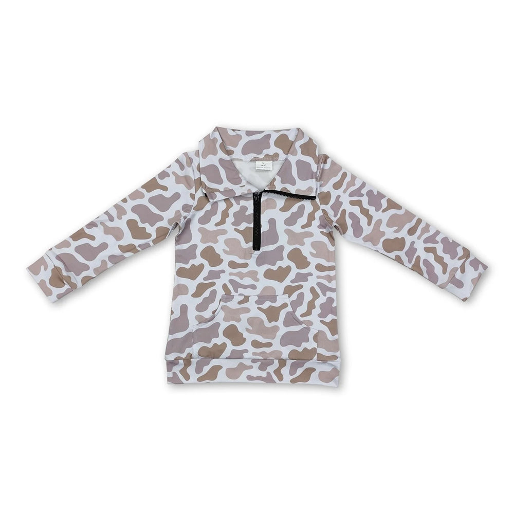 RTS NO MOQ Sibling milk silk Adult To Match Kids Khaki Camo Quarter Zip Long Sleeve Pullover Top