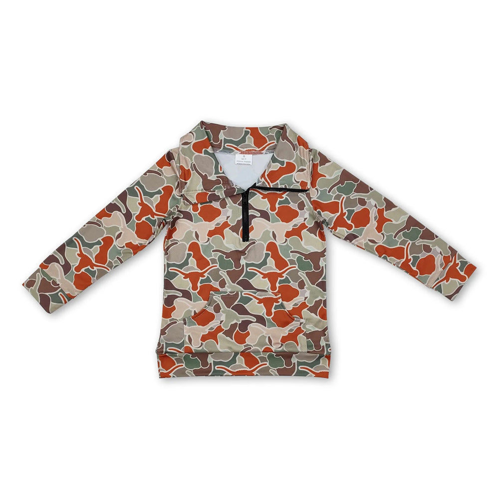 RTS NO MOQ Sibling milk silk Baby Boys Camo Half Zip Collared Long Sleeve Shirt Top