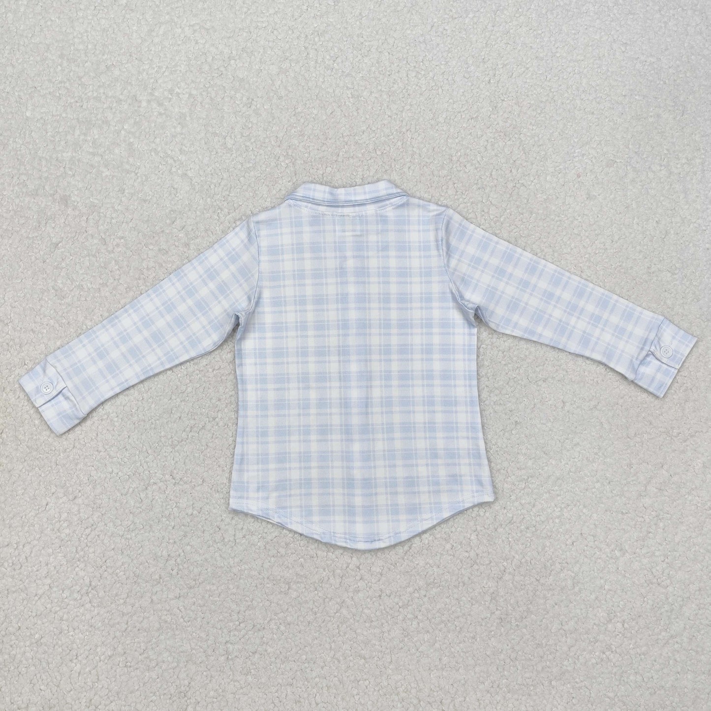 RTS NO MOQ（In Stock) BT1075 Easter blue plaid button long-sleeved top