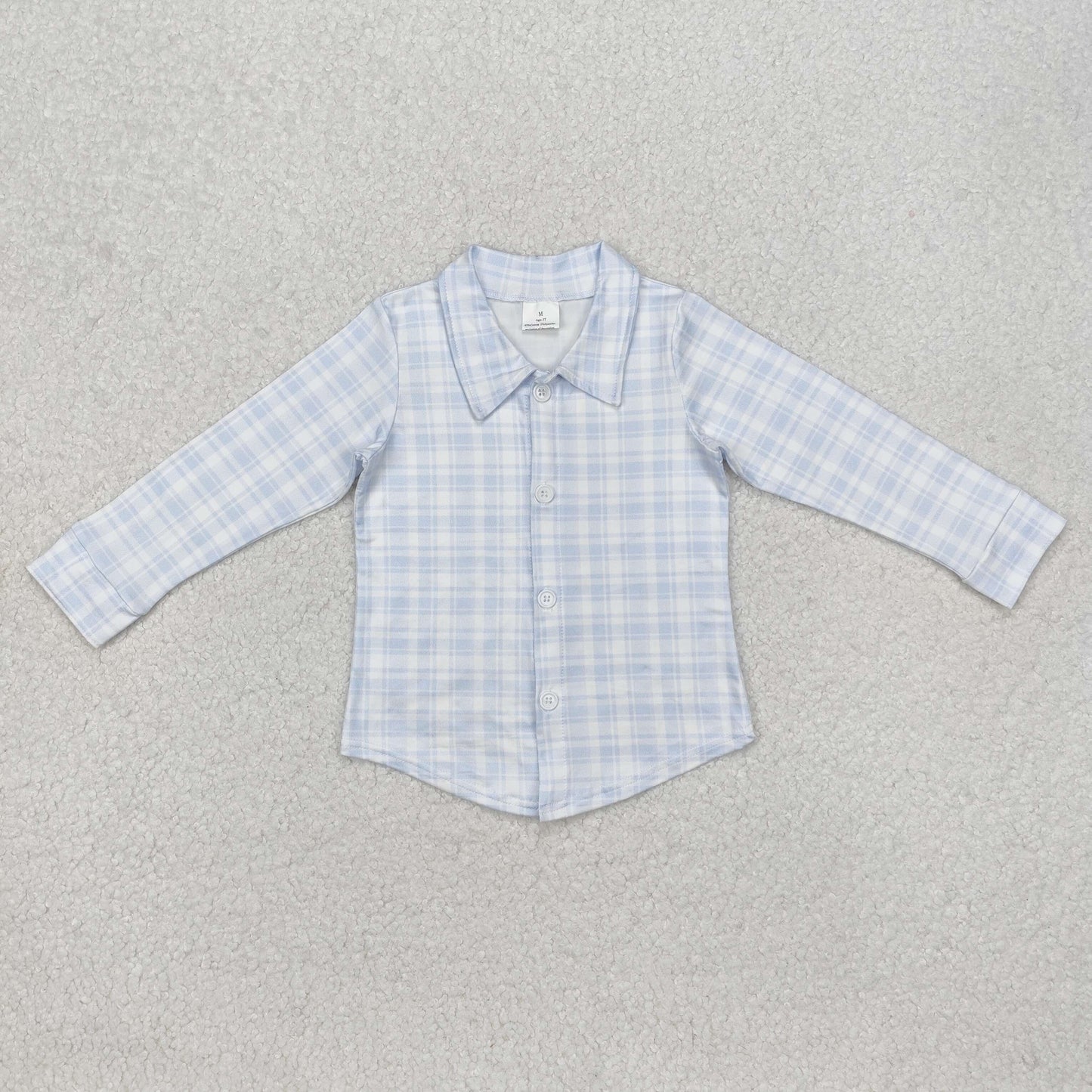 RTS NO MOQ（In Stock) BT1075 Easter blue plaid button long-sleeved top