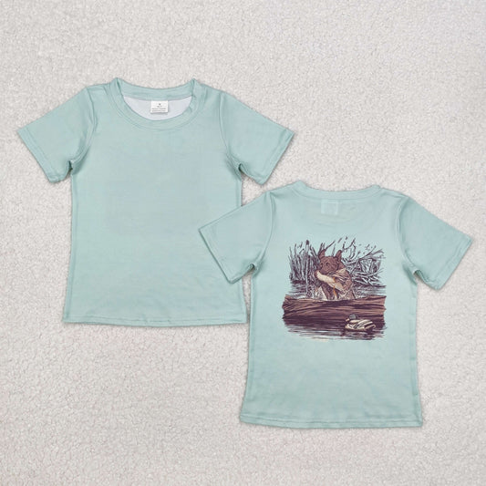 RTS NO MOQ（In Stock) Duck puppy cyan short sleeve top