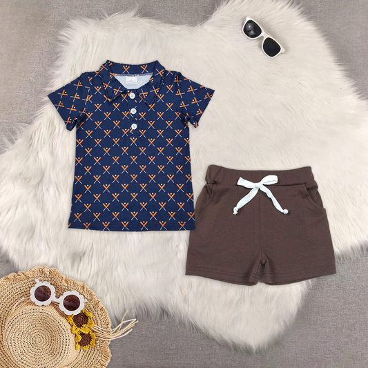 RTS NO MOQ baby boys clothes baseball Short Sleeve Suit  & Top and shorts