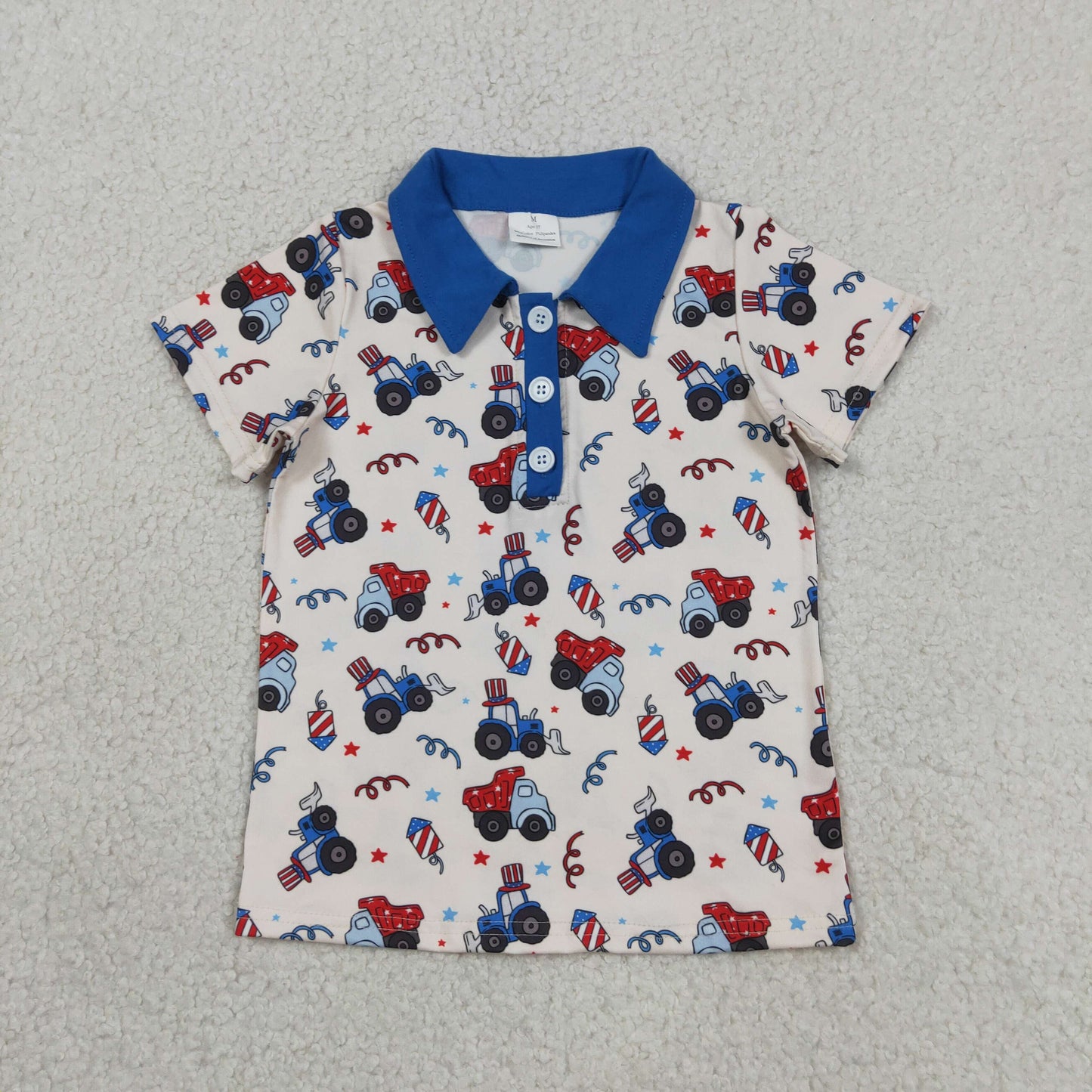 RTS NO MOQ BT1163 milk silk Baby Boys 4th of July Construction Button Polo Shirts Top
