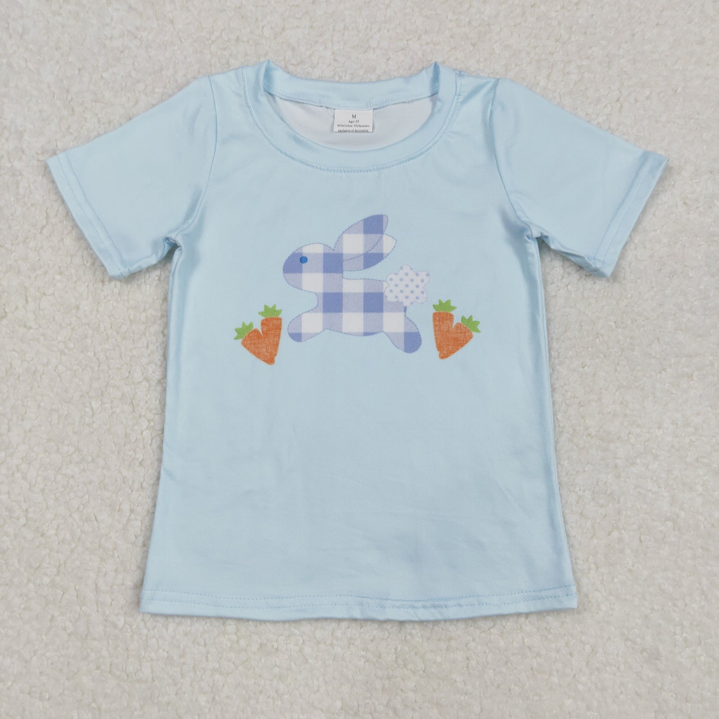 RTS NO MOQ（In Stock) Easter bunny carrot blue short-sleeved top