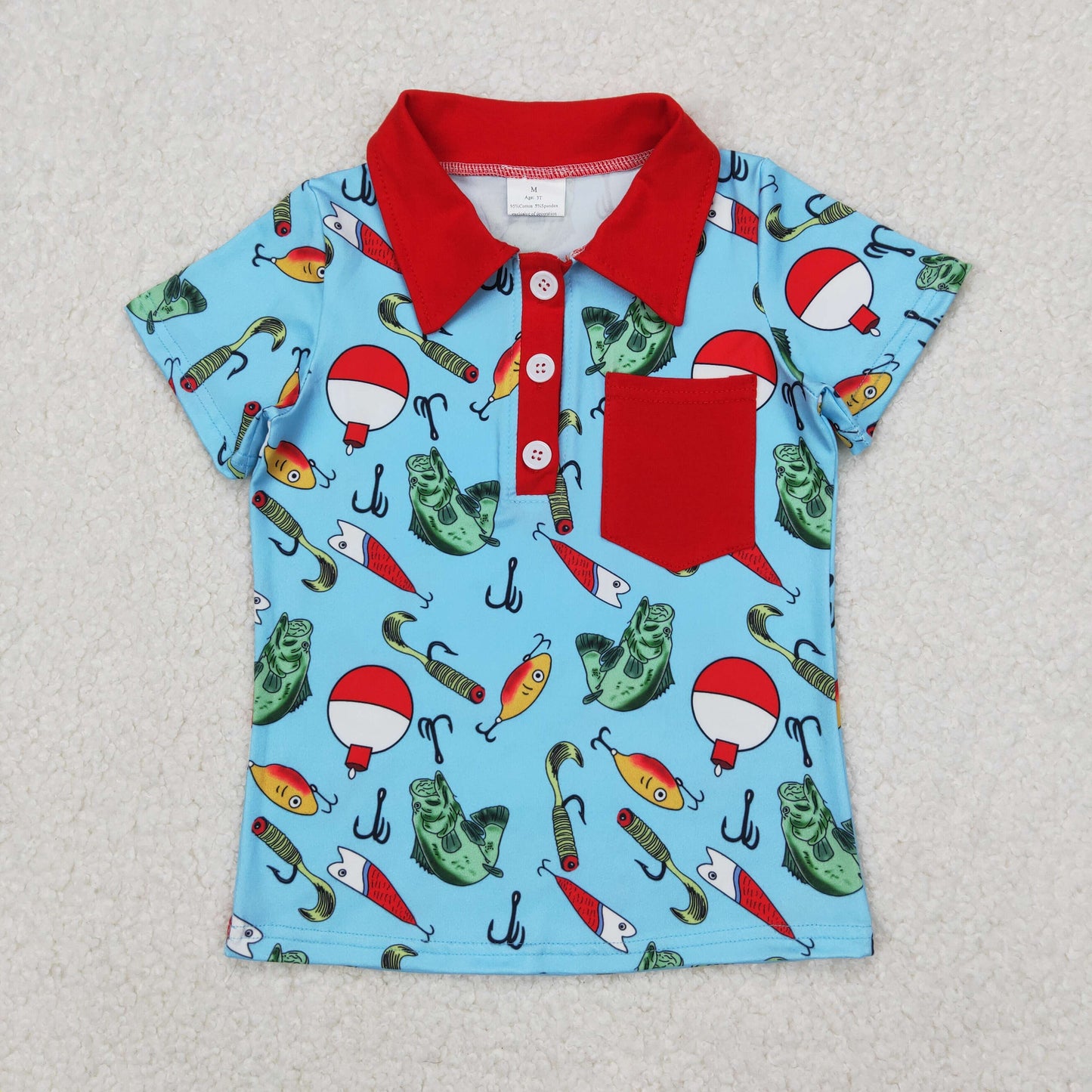 RTS NO MOQ（In Stock ) Fishing float pocket red and blue short-sleeved top