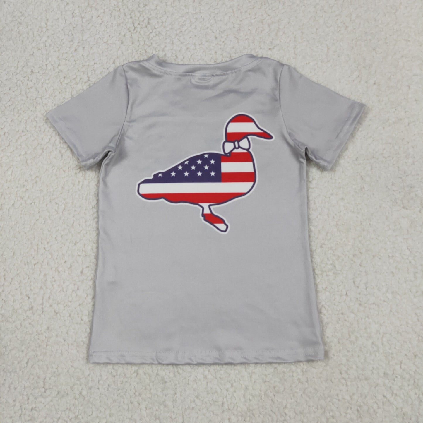 RTS NO MOQ Milk Silk BT1199 Baby Boys Grey Flag Duck Print 4th of July Short Sleeve Tee