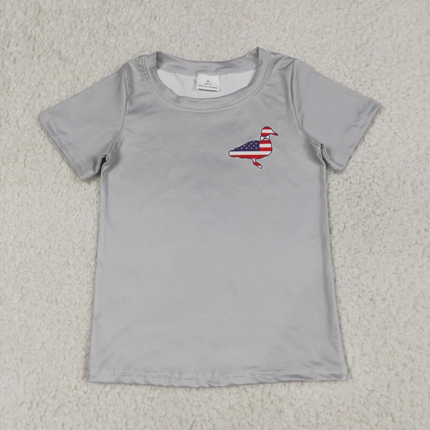 RTS NO MOQ Milk Silk BT1199 Baby Boys Grey Flag Duck Print 4th of July Short Sleeve Tee