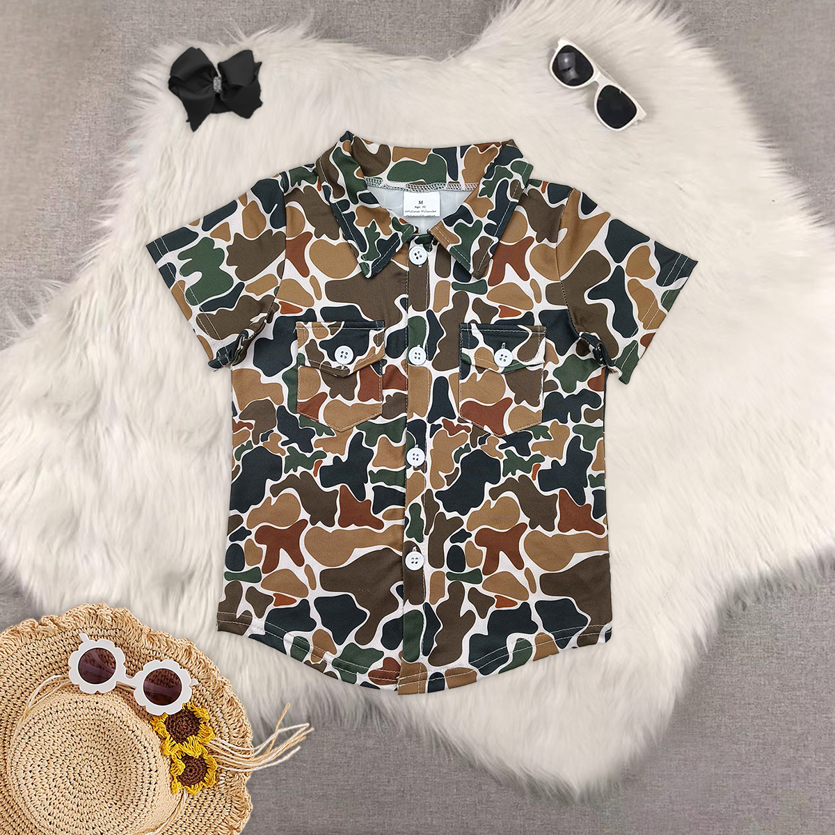RTS NO MOQ Sibling baby boys clothes camouflage short-sleeved tops