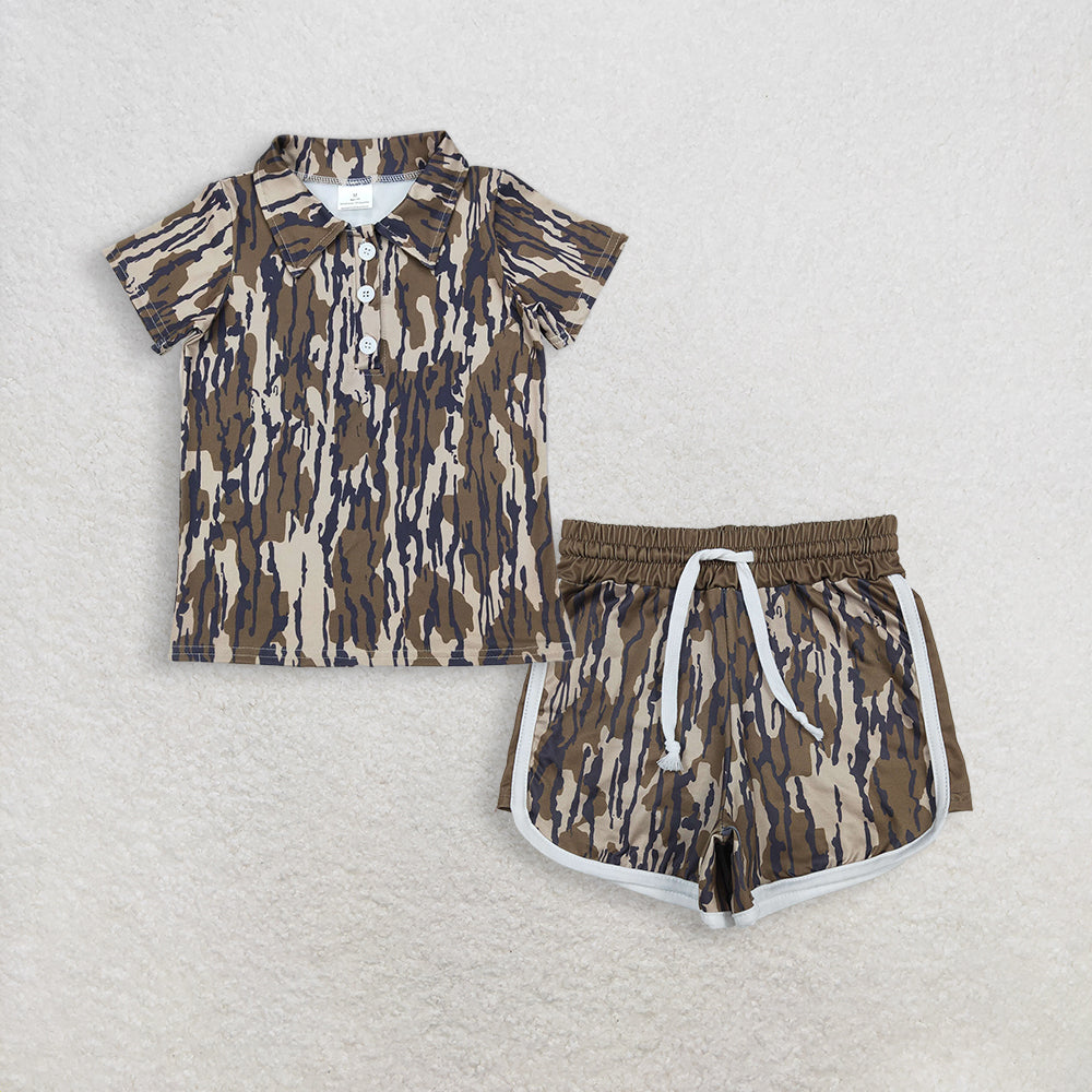 RTS NO MOQ BT1207+SS0739 Baby Boys Short Sleeves Camo Button Polo Shirts Tops And Shorts Set