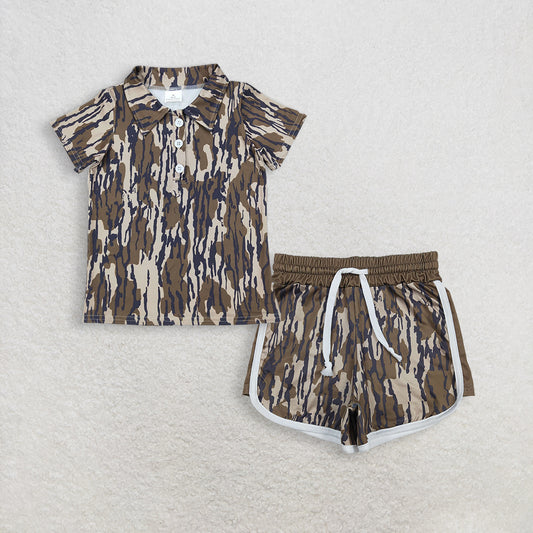 RTS NO MOQ BT1207+SS0739 Baby Boys Short Sleeves Camo Button Polo Shirts Tops And Shorts Set