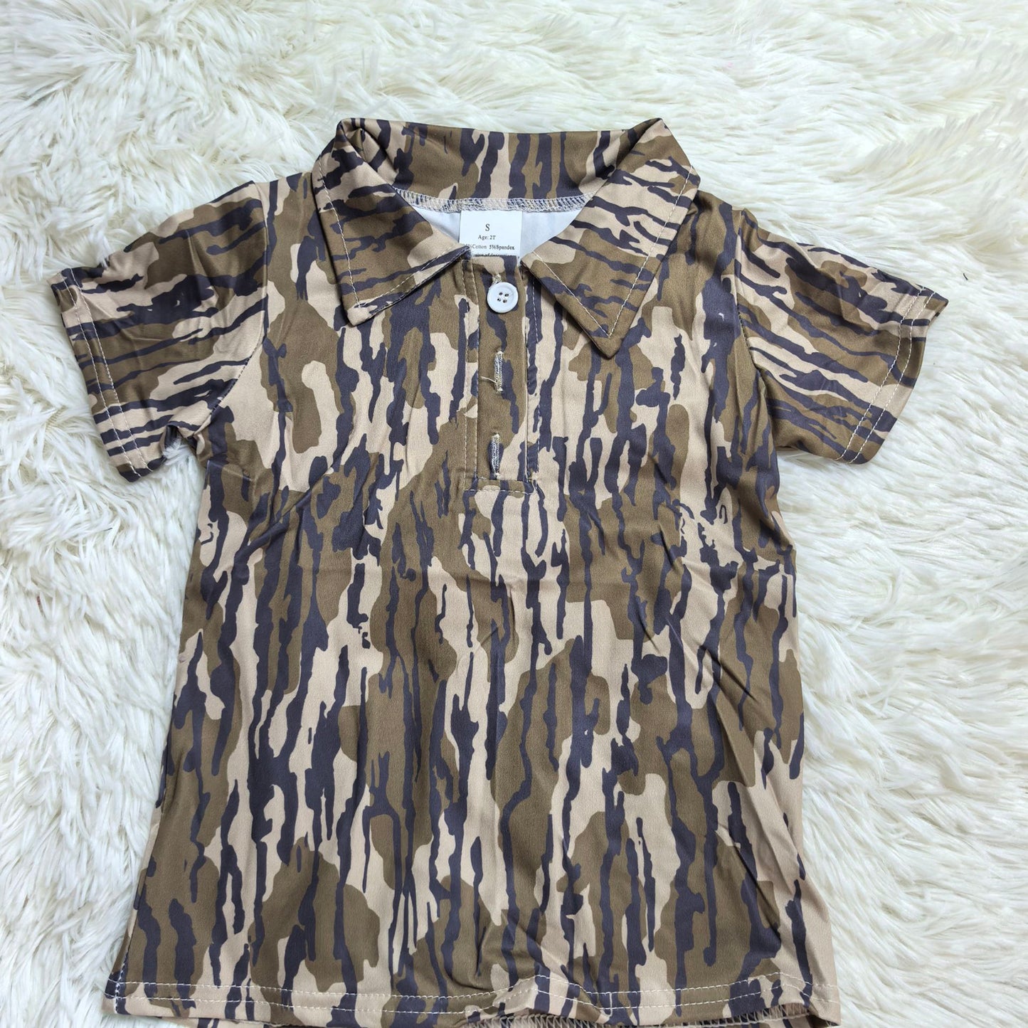 RTS NO MOQ Sibling Baby Boys Summer Camo Short Sleeve Button Polo Tops