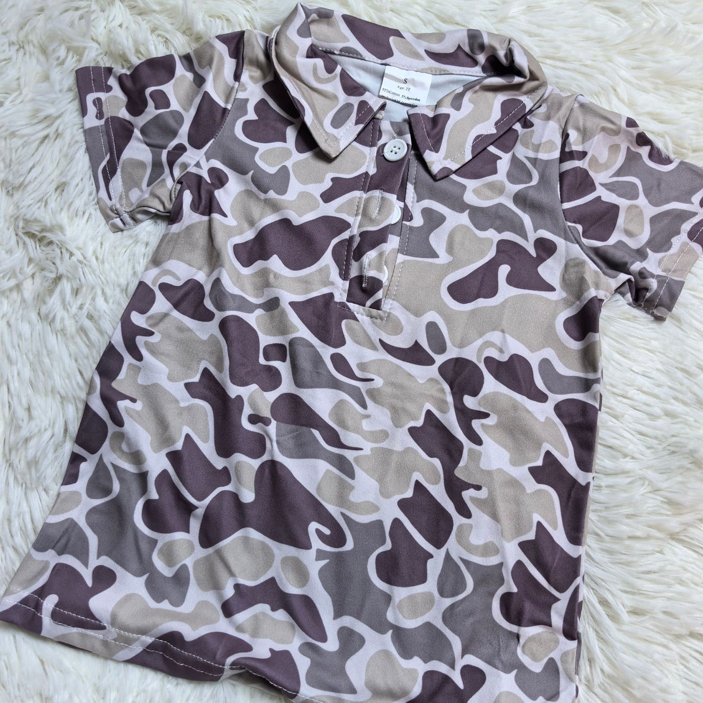 RTS NO MOQ Sibling Baby Boys Summer Camo Short Sleeve Button Polo Tops